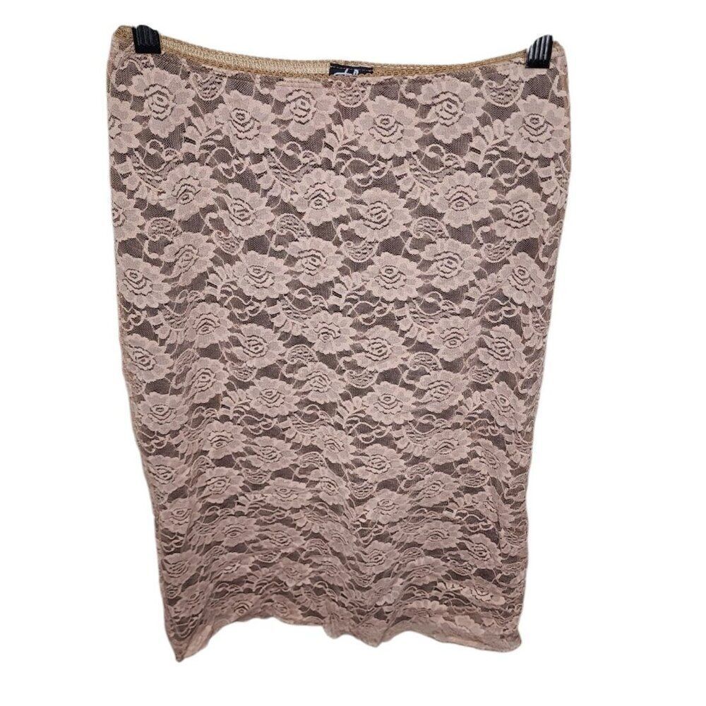 Vintage 90s Stretch Lace Pencil Skirt Womens Size S Brown
